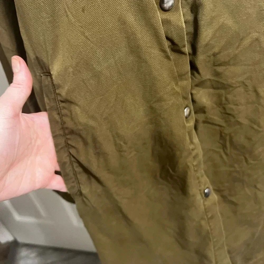 Zara Olive Army Green Patch Long Duster Jacket medium - Picture 13 of 15